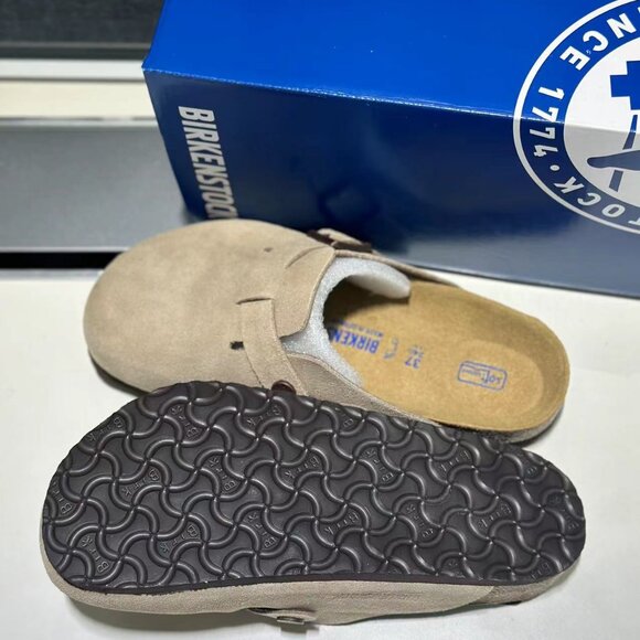 🥯🥯Birkenstock Boston Taupe Suede Leather Soft Footbed Clogs Shoes - Picture 3 of 6